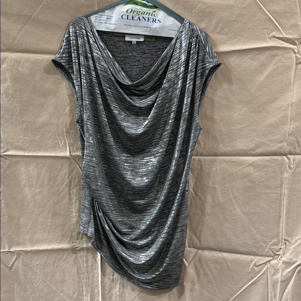 Calvin Klein Shimmering Silver Drape Blouse